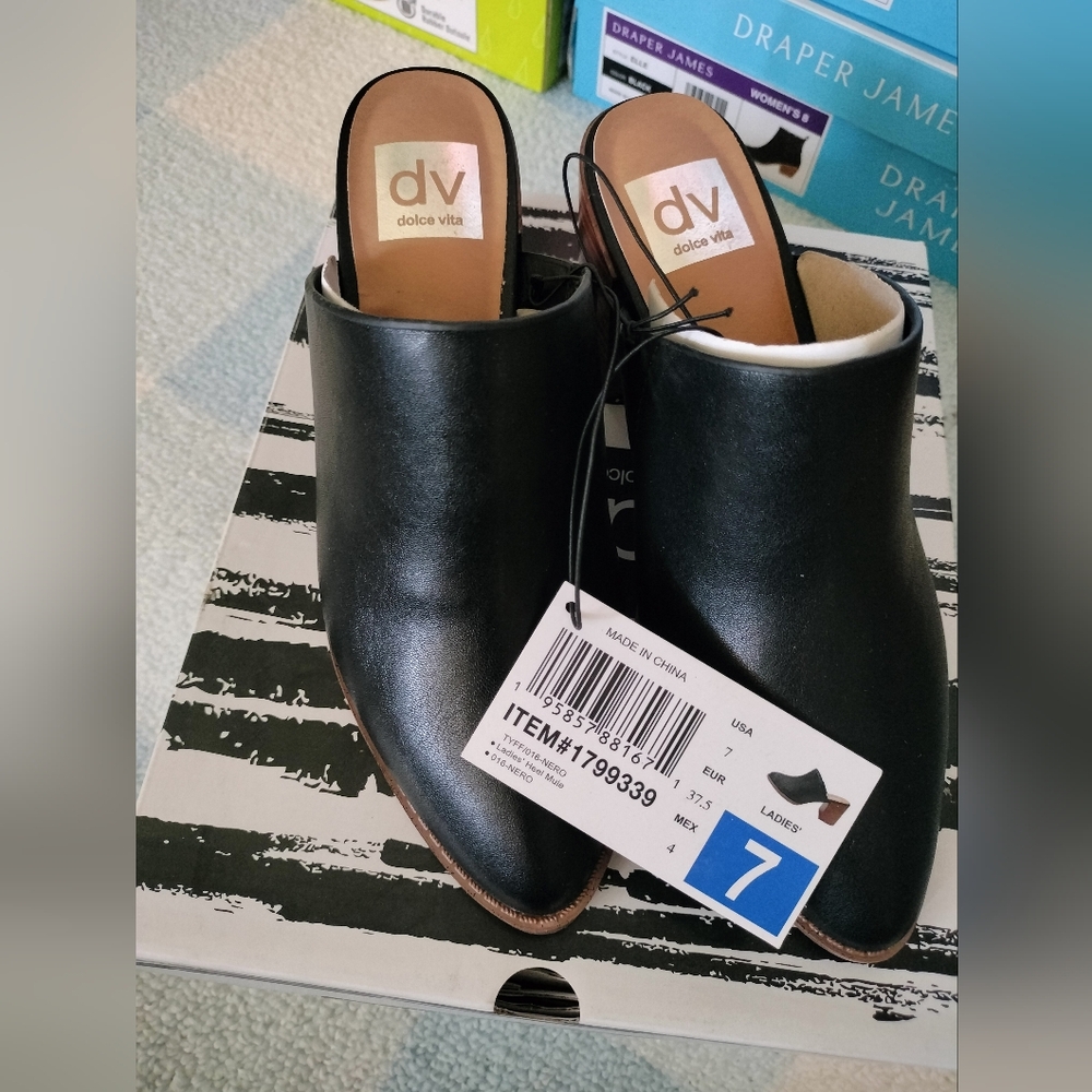 Dolce Vita Women's Black Leather Mule Slides - Size 7